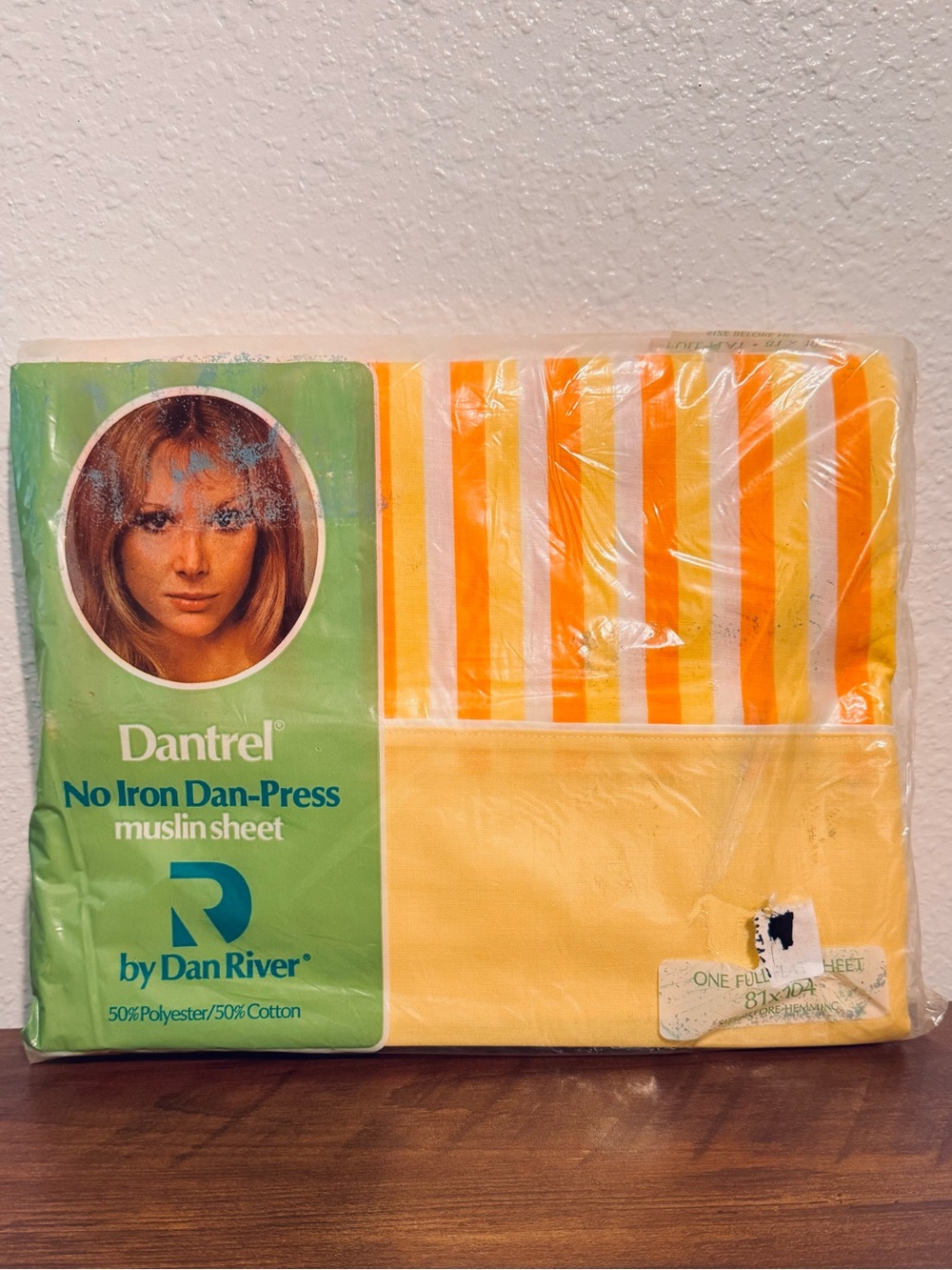 Vintage 70s MCM Stripe Sunset Full Size Flat Sheet Stripe Orange Yellow
